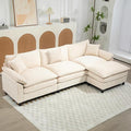Oversized Modular Sectional Sofa, 111.8 Inch L Shaped Cloud Couch Set, 3-Seat Comfy Convertible Sofa with 1 Movable Ottoman, DIY Combination Sleeper Couch for Living Room(Chenille, Beige)