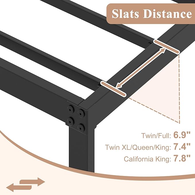 HOBINCHE 20 Inch King Size Bed Frame, No Box Spring Needed, Heavy Duty Black Metal Platform Mattress Foundation with Steel Slats, Non-Slip Noise Free Easy Assembly, Large Storage