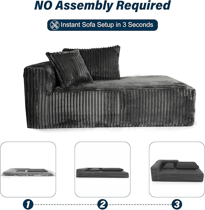 3 Seater L Shaped Sofa with Deep Seat, 101" Cloud Sectional Couch with Chaise, Cozy Modular Couches Sleeper, Oversized Corduroy Sofa for Living Room Bedroom Apartment, Dark Grey