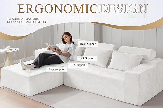 HABUTWAY 105" L-Shape Modular Sectional Sofa Couch for Living Room,No Assembly Required,Modular Comfy Sofa with Deep Seat for Living Room Bedroom,Luxury Distressed Velvet(Left,Beige)