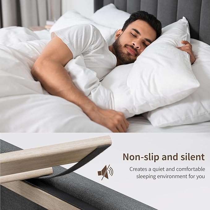 CypBed King Size Bed Frame with 4 Storage Drawers, Upholstered Platform King Bed Frame and Headboard, 3 USB & Type-C Charging Ports, Solid Wood Slats, No Box Spring Needed, No-Noise, Dark Grey,Gifts