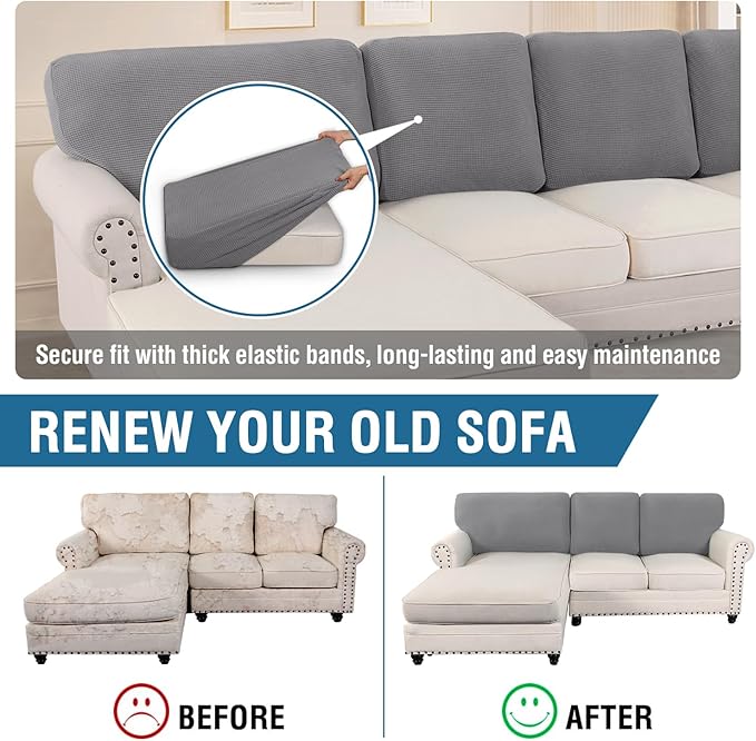 H.VERSAILTEX Backrest Cushion Covers Sectional Couch Back Cushion Covers for Sectional Sofa Set for Both Left/Right Couch (Back Only: 1 Chaise + 2 Sofa, Dove)