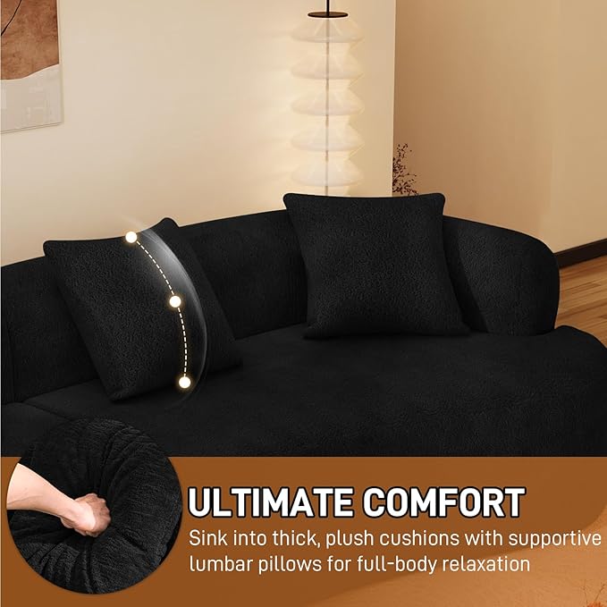 131" Curved Modular Sectional Sofa for Living Room, Modern Chenille Oversized Cloud Couch Sofa, Luxury Plush Extra Deep 4-Seater Boucle Couch for Apartment‌‌, No Assembly Required, Black