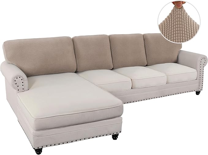 H.VERSAILTEX Backrest Cushion Covers Sectional Couch Back Cushion Covers for Sectional Sofa Set for Both Left/Right Couch (Back Only: 1 Chaise + 3 Sofa, Sand)