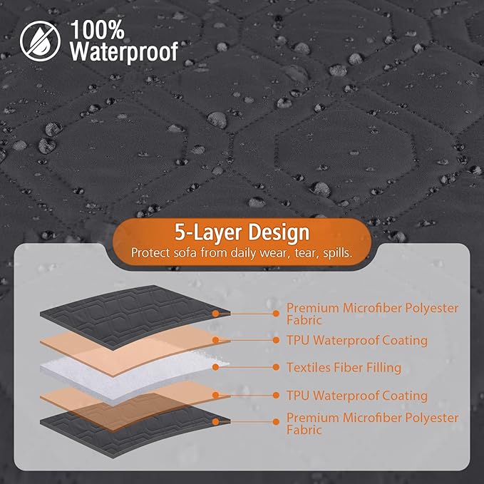 VANSOFY Upgraded Sectional Couch Covers 100% Waterproof L Shaped Sofa Slipcover Reversible Chaise Lounge Cover for Sectional Sofa Furniture Protector Cover for Pets Dog Cat(Large, Charcoal Gray)