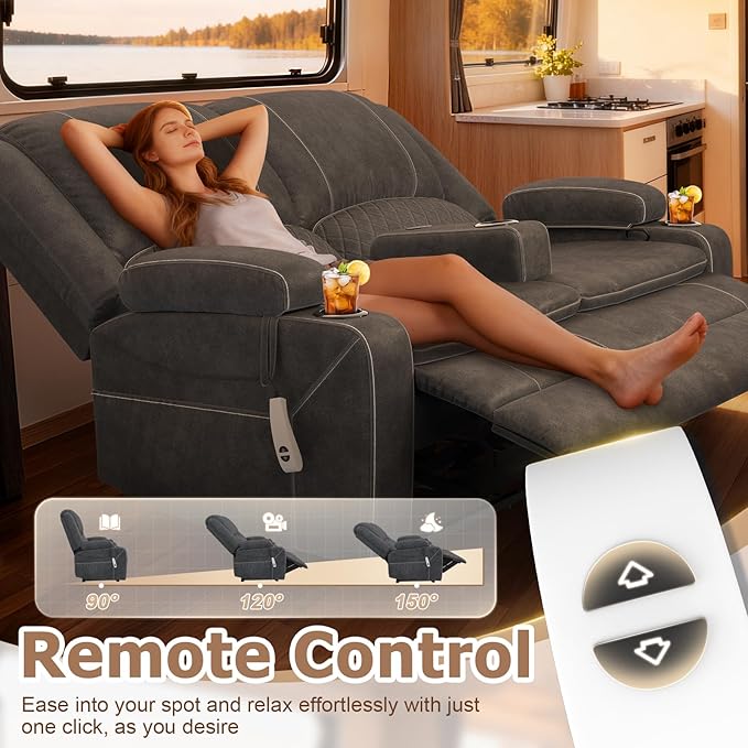Upgraded Power Loveseat Reclining Couch, Reclining Loveseat Sofa RV Couch with Removable Armrest and Remote Control, Velvet Wall Hugger Home Theater Seating with 2-Tier Cushions, Storage (Velvet,Grey)