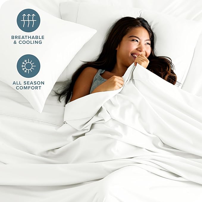Bare Home Full XL Sheet Set - 1800 Ultra-Soft Microfiber Full Extra Long Bed Sheets - Double Brushed - Deep Pockets - Easy Fit - 4 Piece Set - Bedding Sheets & Pillowcases (Full XL, Cream)
