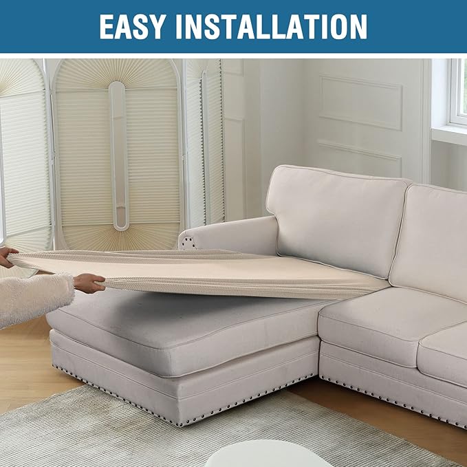 H.VERSAILTEX Sectional Couch Covers 1 Piece Chaise Slipcover L Shape Separate Cushion Couch Cover for Both Left/Right Sectional Couch (Seat Only: 1 Chaises, Natural)