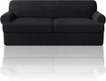PrinceDeco T Cushion Sofa Slipcover 3 Pieces Sofa Covers for T Cushion Couch Soft Couch Covers Sofa Slip Cover Furniture Covers with 2 Individual T Shape Seat Covers Width Up to 88", Black