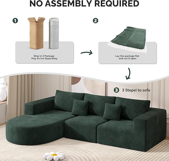 Boneless Couches for Living Room,Cloud Sectional Couch with L-Shape Chaise,Modern Modular Sofa with Deep Seat Upholstered Comfy Couches for Bedroom,No Assembly Required,1PCS