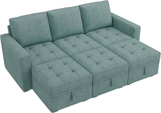 HONBAY Modular Sectional Couch Sleeper Sofa Bed with Storage Seats Oversized Sectional Couches for Living Room,Blue