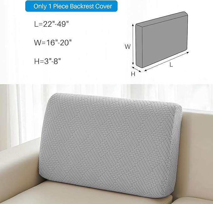 Deep Dream Backrest Cushion Covers, Sectional Couch Back Cushion Covers for Sectional Sofa, Stretch Backrest Covers for Both Left/Right Couch (1 Piece Back Covers, Light Grey)