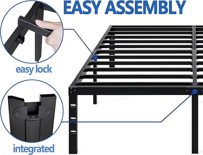 Metal Bed Frame,King Size Bed Frame with Storage Space,Heavy Duty Sturdy Mattress Foundation,Easy Assembly,No Box Spring Needed, Black,18 Inch,King
