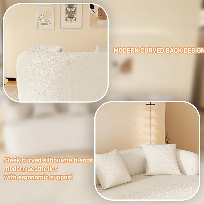 131" Curved Modular Sectional Sofa for Living Room, Modern Chenille Oversized Cloud Couch Sofa, Luxury Plush Extra Deep 4-Seater Boucle Couch for Apartment‌‌, No Assembly Required, Cream White