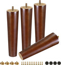 FoDau770 Brown Rubber Wood Furniture Legs 9 Inches, Straight Tapered Wood Feet Mid Century Sofa Legs Set of 4, 5/16" UNC Furniture Feet for Cabinet Couch Dresser Chair Ottoman Table