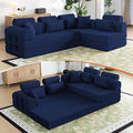 106" L-Shaped Modular Boneless Couch, 2-Piece System (2×70.87"), Convertible Sectional to 141.7" Straight Sofa, Corduroy Couch in a Box, Headrest & Back Pillows for Living Room, Navy Blue