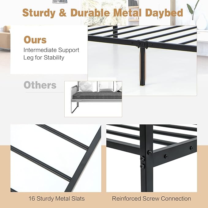 Giantex Metal Twin Daybed Frame, Day Bed w/Heavy-Duty 16 Slats Support & 11" Storage Clearance, Space Saving Sofa Bed for Living Room, Guest Room, Easy Assembly, No Box Spring Need, Black
