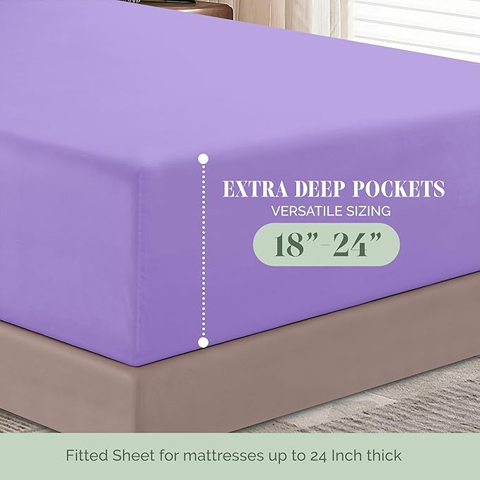 Elegant Comfort 1500 Premium Hotel Quality 18-24 Inches Deep - Extra Deep Pocket Single Fitted Sheet for High Mattress, Luxury and Softest, Smart Pocket - Wrinkle Free, Twin/Twin XL, Lilac