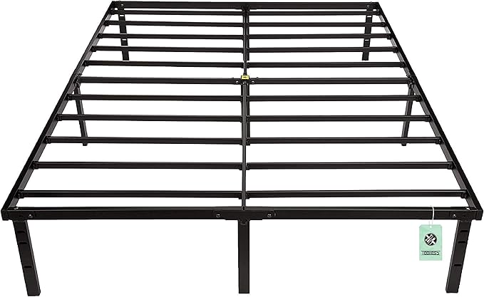 Amazon Basics Sturdy Heavy-Duty Non-Slip Platform Bed Frame, Steel Slats Support, Noise Free, Easy Assembly, No Box Spring Needed, 14 Inch Storage Height, Queen Size, Black