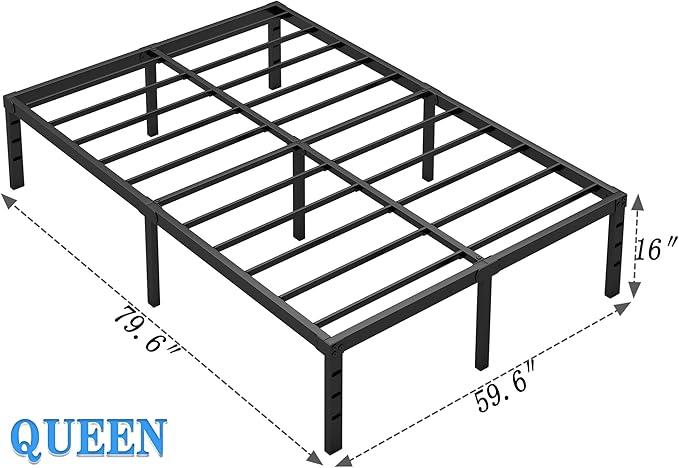 Metal Bed Frame,Queen Size Bed Frame with Storage Space,Heavy Duty Sturdy Mattress Foundation,Easy Assembly,No Box Spring Needed, Black,16 Inch,Queen