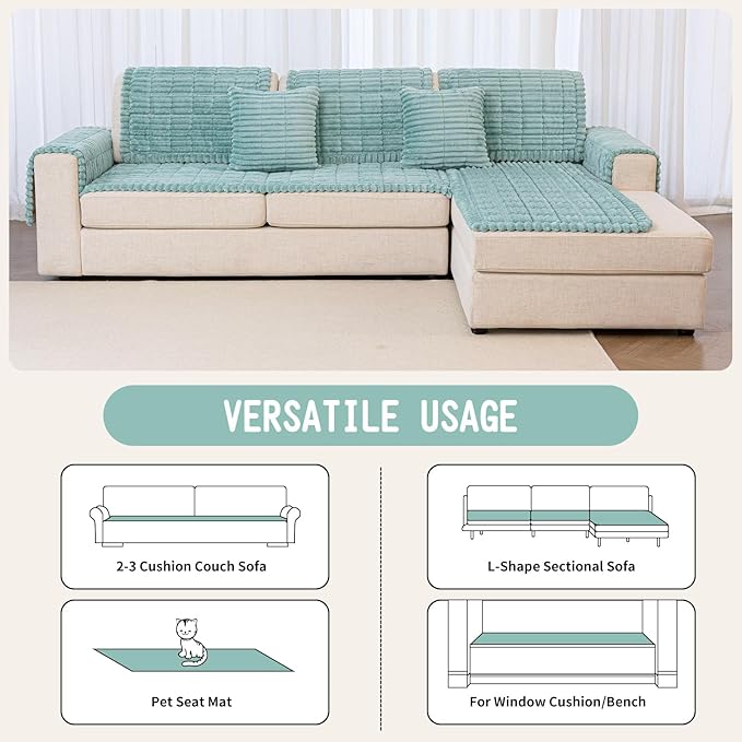 Sofa Couch Cover, Sofa Covers for Dogs Washable, Non-Slip Striped Sofa Slipcovers for Sectional Sofa, Sofa Cover Furniture Protector for L Shaped(Blue, 27.6"x 70.9")