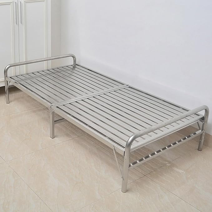 Folding Bed Frame Single Stainless Steel Fold up Beds for Adults Stable and Load-Bearing Portable Guest Bed for Home Bedroom Office Nap(197 * 90 * 33cm)