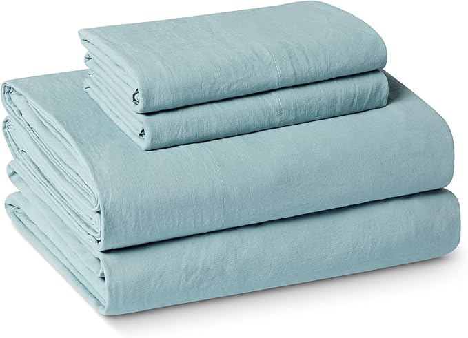 Amazon Basics King Bed Sheet, 4-Piece Bedding Set, Double Brushed Microfiber, Ultra Soft, Easy Care, Blue