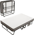 Folding Bed with Mattress for Adults, 75" x 45" XL Twin Rollaway Bed with Memory Foam Mattress, Portable Foldable Guest Bed with Metal Frame, Deluxe Extra Bed with Side Storage Pocket