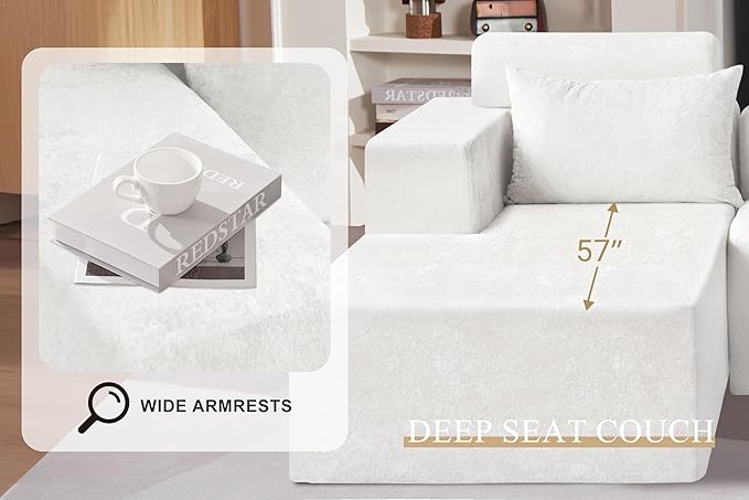HABUTWAY 105" L-Shape Modular Sectional Sofa Couch for Living Room,No Assembly Required,Modular Comfy Sofa with Deep Seat for Living Room Bedroom,Luxury Distressed Velvet(Left,Beige)