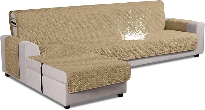VANSOFY Upgraded Sectional Couch Covers 100% Waterproof L Shaped Sofa Slipcover Reversible Chaise Lounge Cover for Sectional Sofa Furniture Protector Cover for Pets Dog Cat(X-Large, Sand)