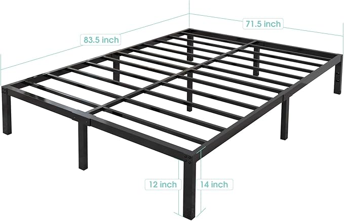 yookare 14 Inch Tall 3500lbs Heavy Duty Metal Bed Frame/with Storage/Mattress Foundation/Steel Slats Platform/Noise Free/No Box Spring Needed,Cal King