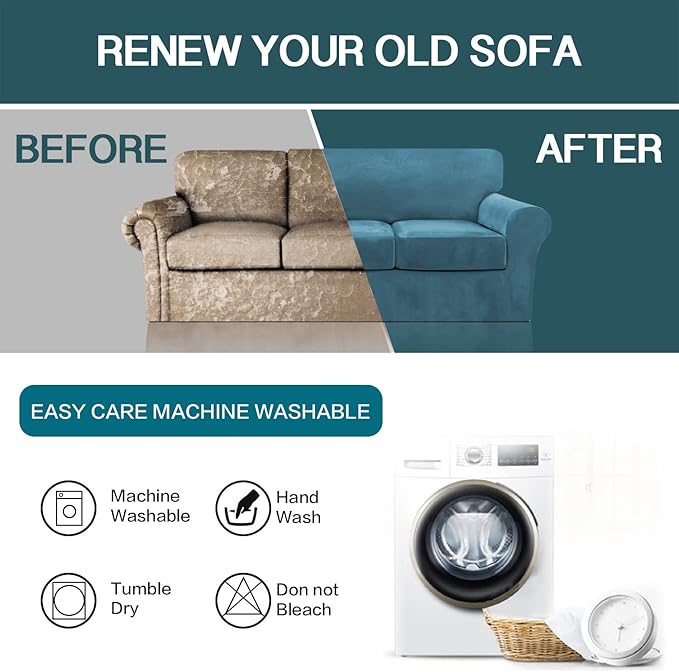 FantasDecor 3 Piece Sofa Covers Velvet for 2 Cushion Couch Stretch Loveseat Slipcover with Individual Seat Elastic Furniture Protector for Pets (Loveseat,PeacockBlue)