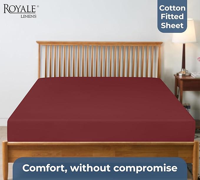 Royale Linens 100% Organic Cotton Fitted Sheet - Percale Weave - Super Soft Deep Pocket Bottom Sheets - Elastic Sheet Twin Size - Twin Fitted Sheets Only - (39"x75"+15", Red)