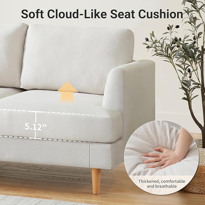 Loveseat Sofa 56" Mid Century Modern Small Couches for Small Spaces Love Seat with 2-Seat Upholstered Cushion Sofa Couches for Bedroom, Living Room, Apartment, Office (Beige)
