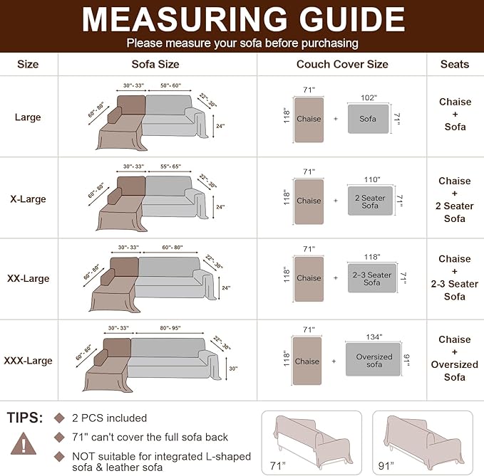 OstepDecor Sectional Couch Covers 2 Pieces, L Shaped Couch Cover Blanket, Sectional Sofa Cover Washable, Chaise Lounge Sofa Slipcovers Pet Furniture Protector for Dogs (71"x118"+71"x118", Beige)