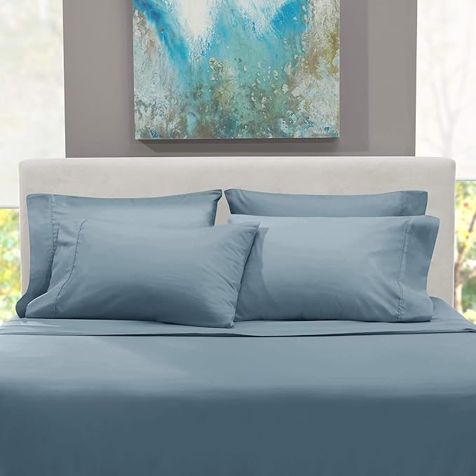 Hearth & Harbor Bed Sheets, Luxury Soft 6 Piece Bed Sheet Set Extra Deep Pocket Fitted Sheets Fits Mattress up to 21", Double Brushed Bedding Sheets & Pillowcases, Split King, Soft Blue