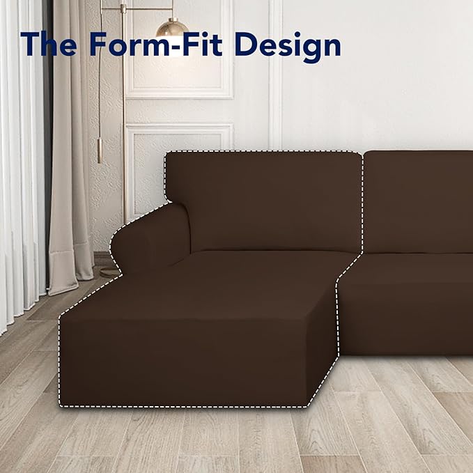 PureFit Super Stretch Sectional Couch Covers - 2 pcs Spandex Non Slip Sofa Covers with Elastic Bottom for L Shape Sectional Sofa Couch, Great for Kids & Pets (3 Seat Sofa + 2 Seat Chaise, Coffee)
