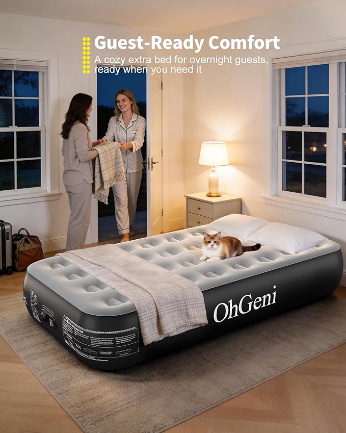 OhGeni Twin Air Mattress with Built in Pump, Camping Air Mattress with External Valve, Family Choice Award Winner, 13" Inflatable Blow up Bed, Portable Foldable Airbed for Home & Outdoor, 300lbs