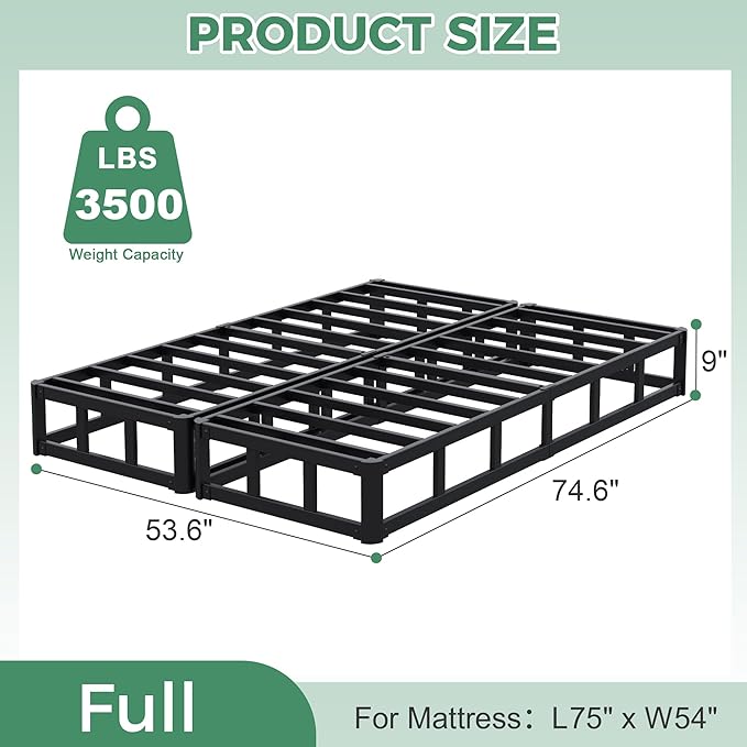 Lutown-Teen 9 Inch Split Full Size Box Spring Bed Base, 3500lbs Heavy Duty Metal High Profile Box Spring Full Size Bed Mattress Foundation with Fabric Cover, Noise-Free, Non Slip, Easy Assembly