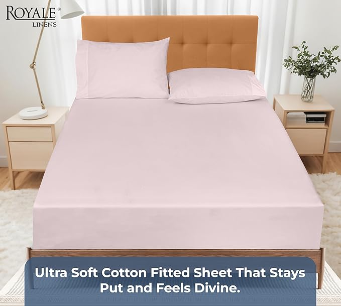 Royale Linens 100% Organic Cotton Fitted Sheet - Percale Weave - Super Soft Deep Pocket Bottom Sheets - Elastic Sheet Twin XL Size - Twin XL Fitted Sheets Only - (39"x80"+15", Lavender)