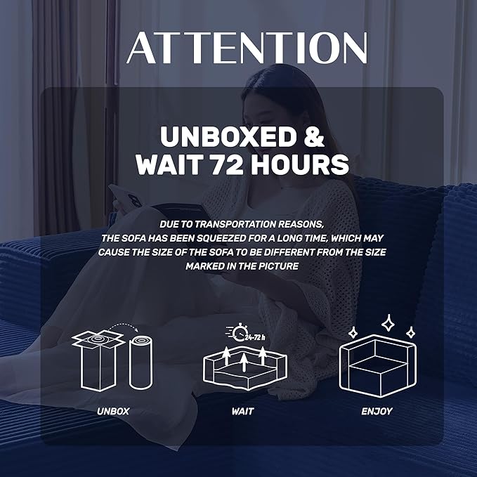107" Boneless Couch with Deep Seat, Set of Modular Sectional Sofa, Cloud Sectional Couch for Living Room, No Assembly Required, Corduroy, U-Shape 3 Seater Left, Blue
