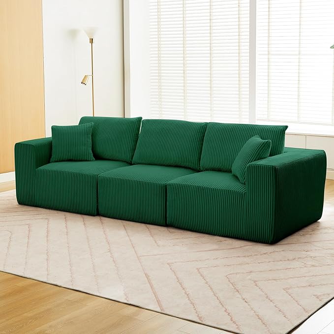 Sectional Cloud Boneless Couch 108" Modern Comfy Linear Straight No Assembly Required Convertible Compression Sleeper Modular Sofa with Corduroy Fabric 3 Deep Seat Single for Living Room