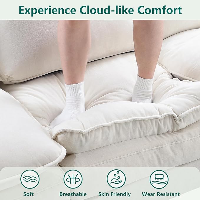 Modular Sectional U Shaped Sofa Couches for Living Room, Cloud Couch with Movable Ottoman, Comfy Chenille Sofa with Pillow for Bedroom and Apartment,Beige
