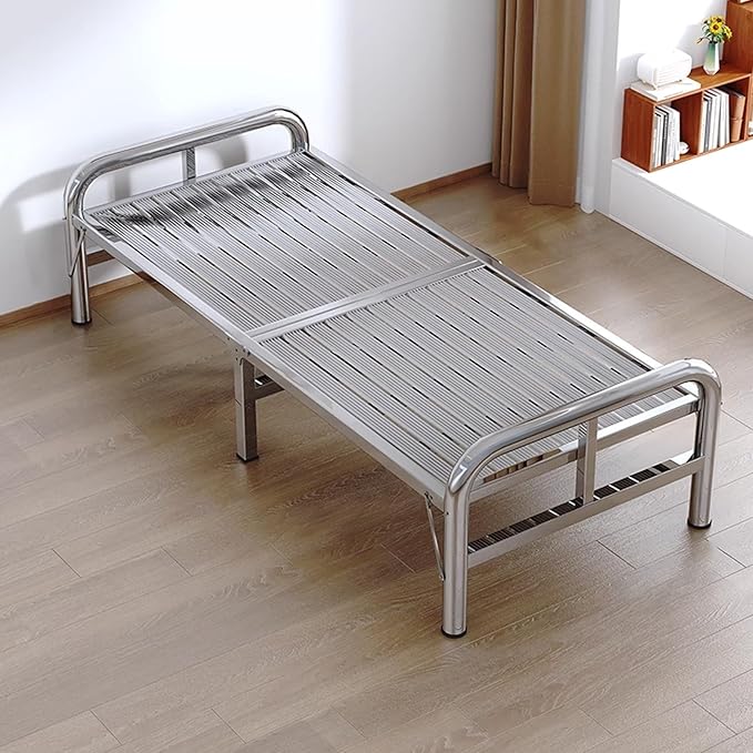 Folding Bed Frame Single Stainless Steel Fold up Beds for Adults Stable and Load-Bearing Portable Guest Bed for Home Bedroom Office Nap(197 * 80 * 33cm)