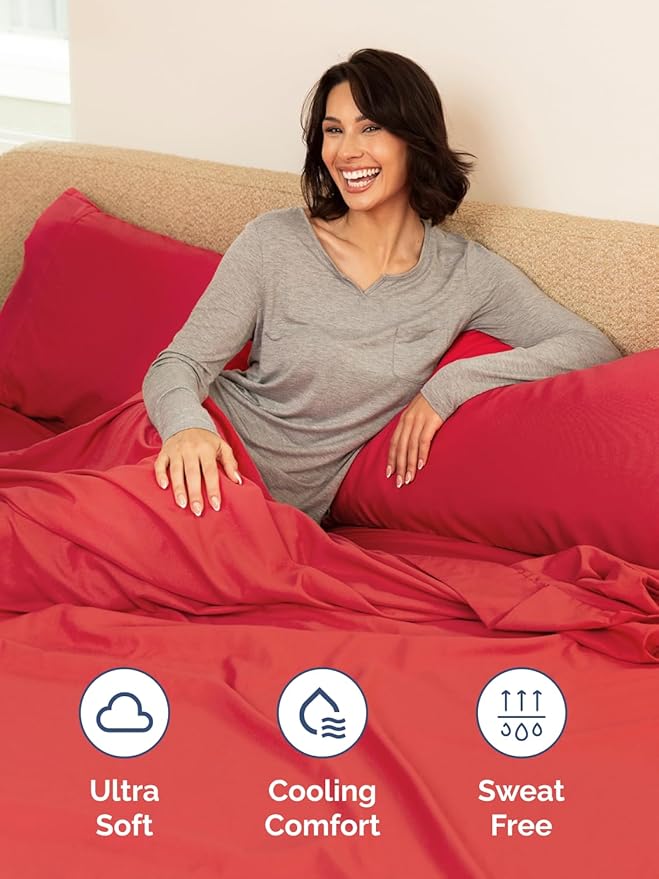 Extra Deep Queen Sheet Set - 6 Piece Breathable and Cooling Sheets - Hotel Luxury Bedding for Women, Men, Kids & Teens - Easy & Secure Fit - Soft, Wrinkle Free and Comfy w/Extra Deep Pockets - Red
