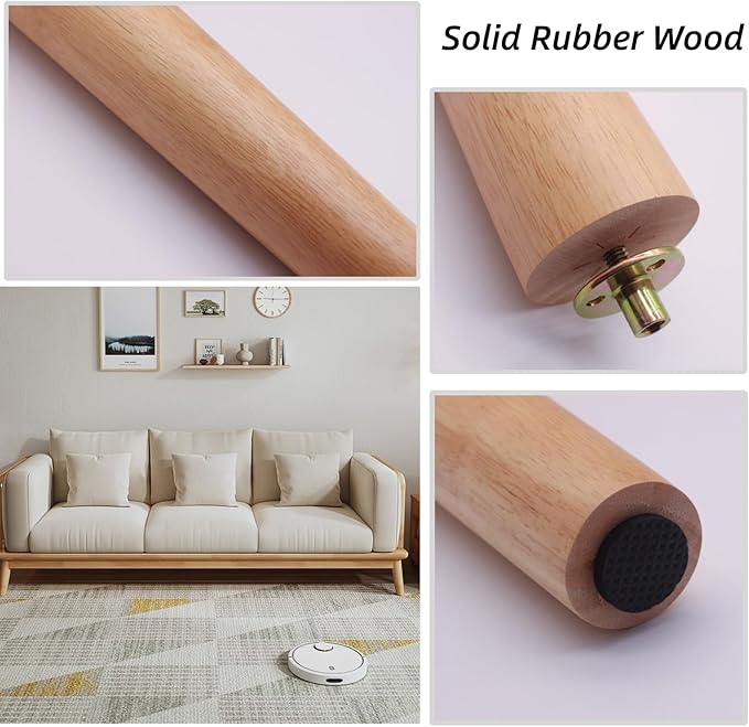 WEICHUAN Solid Rubber Wood Replacement Sofa Couch Chair Ottoman Loveseat Coffee Table Cabinet Furniture Wood Legs(6" Slant Set of 4)