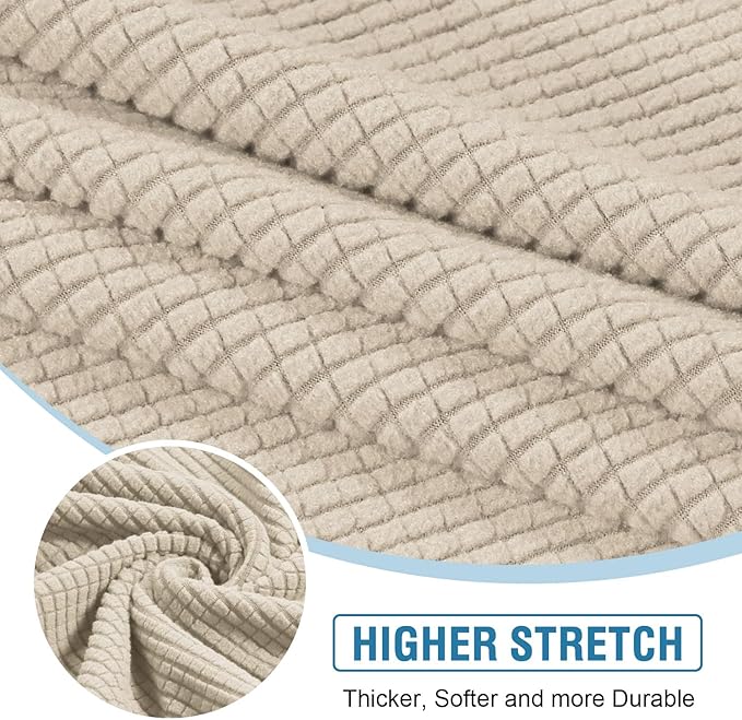 H.VERSAILTEX Sectional Couch Covers 4 Pieces Sofa Seat Cushion Covers L Shape Separate Cushion Couch Chaise Cover for Both Left/Right Sectional Couch (Seat Only: 1 Chaise + 3 Sofa, Natural)