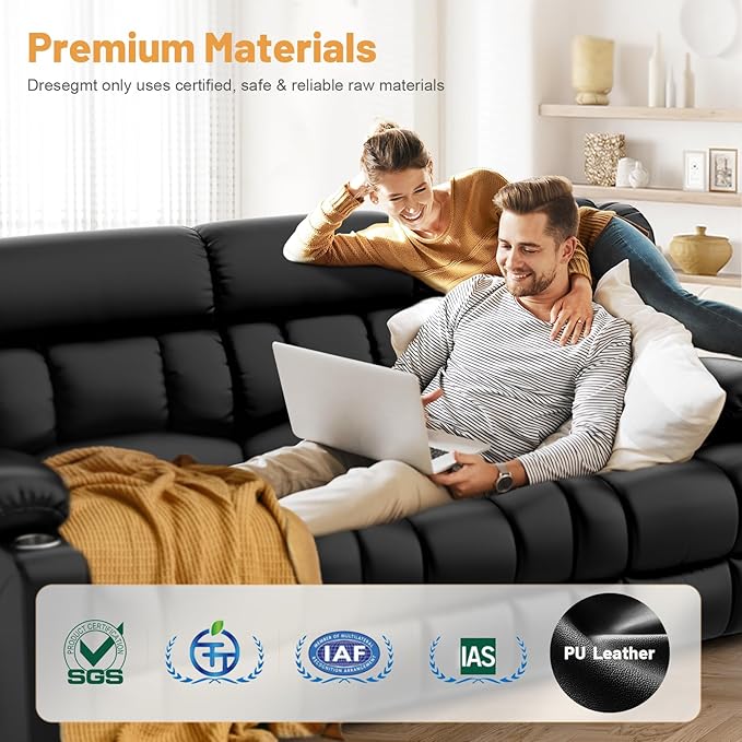 Recliner Sofa Set, Flip Middle Backrest Design PU Leather 3 Seater Reclining Sofa and 2PC Single Recliner Chair, Manual Couches for Living Room (Black, PU 3+1+1)