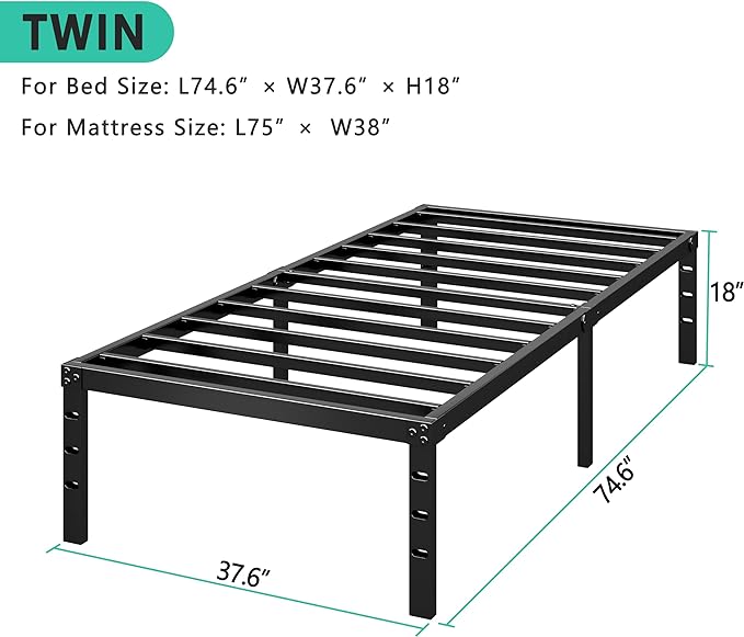 Metal Platform Bed Frame 14 Inch Tall,No Box Spring Needed,Twin Size Bed with Heavy Duty Strong Support Slats,Easy to Assemble,Black