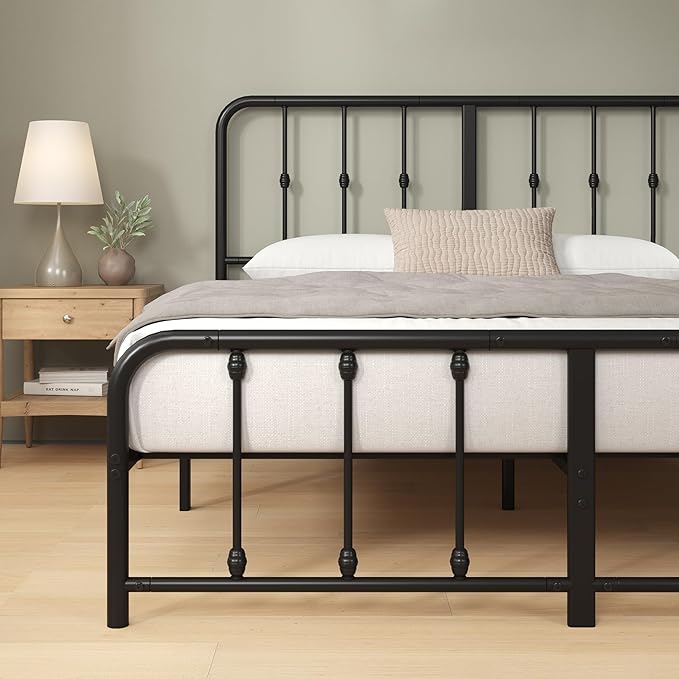 Zinus Leonardo Metal Platform Bed Frame, Victorian Spindle Style Headboard and Footboard, Heavy Duty Bed Base, Ample Underbed Space, Twin